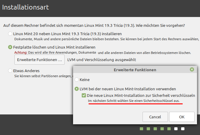 gesamtes System verschlüsseln bei Linux Mint Installation